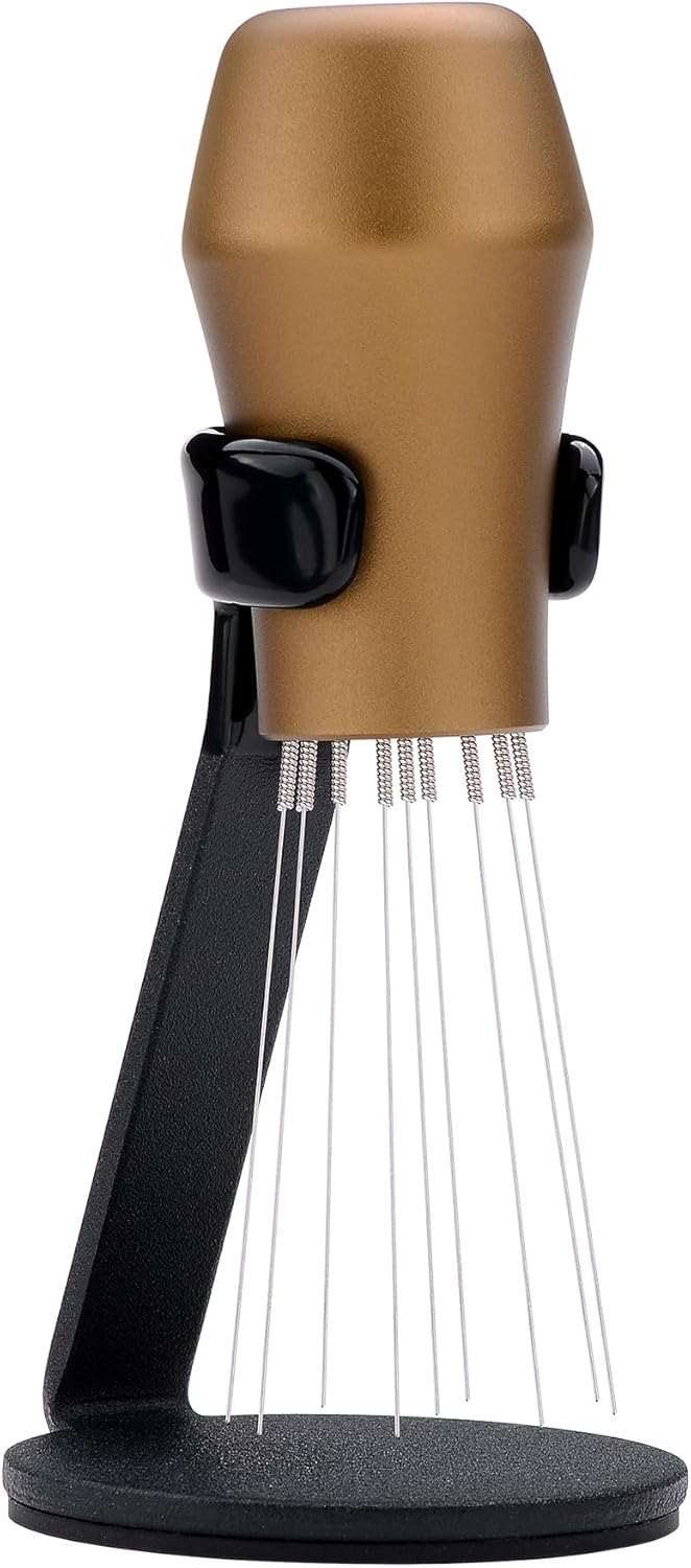 Normcore WDT Distribution Tool with Stand V3, 9 Prong Needle Espresso Stirrer, 18 Needles 0.25mm / 0.3mm Thick Spring Wires, Weiss Distribution Technique, Bronze Anodized Aluminum Handle