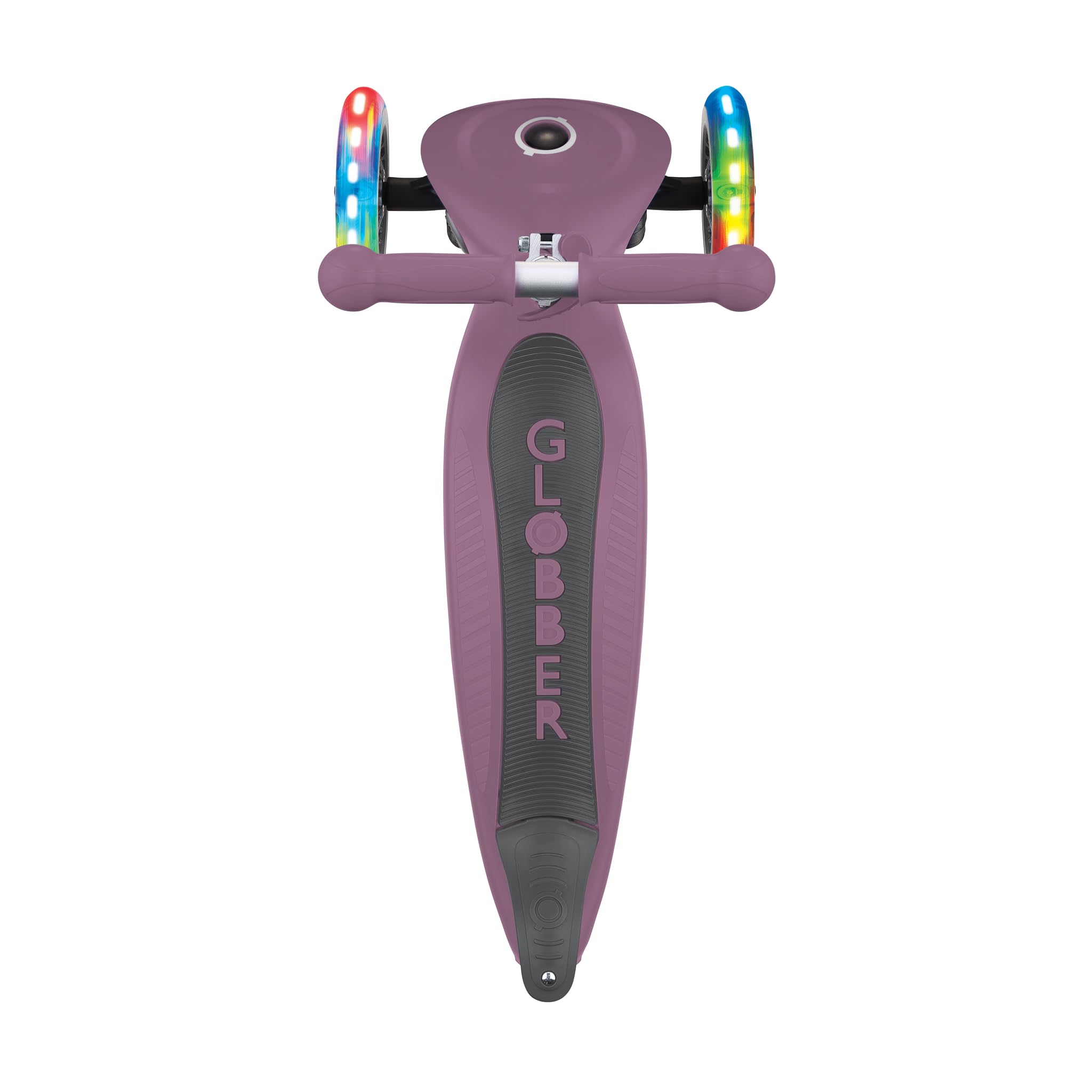 GLOBBER Primo Foldable Lights - Patinete infantil 120/80 mm, ABEC 5, 3 ruedas, altura regulable, ruedas LED, color morado