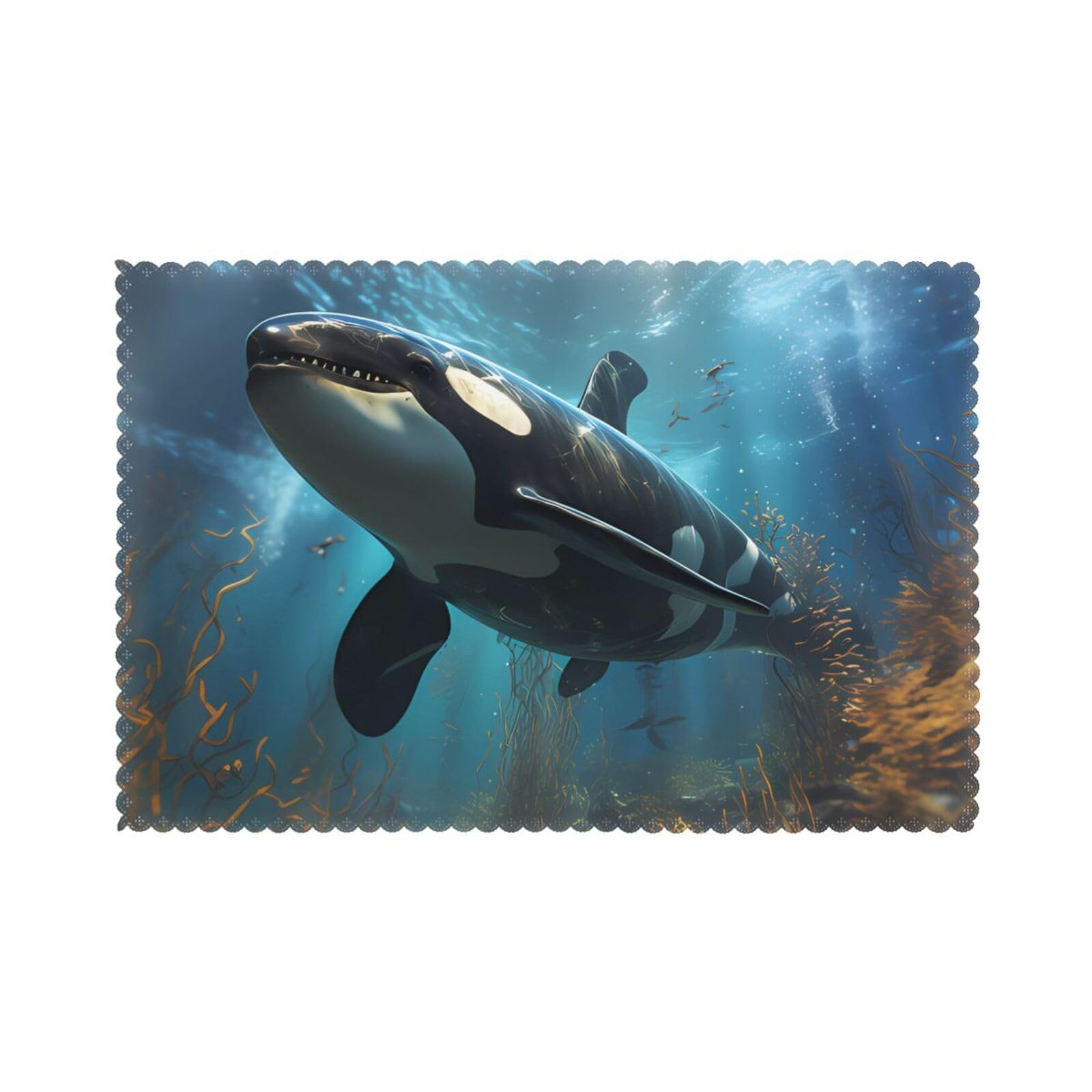 Huge killer whales Placemat set of 6, oil-proof and insulated dining table placemats, washable and wipeable.