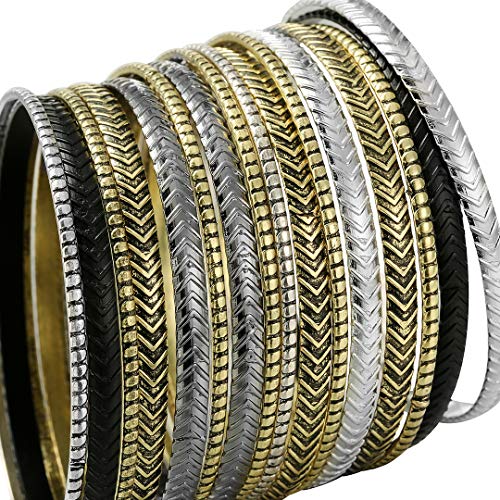 Ensoul Arrow Stripe Mixed Metal Aztec African Indian Multi Women Bangles Bracelets Set of 16/2.68