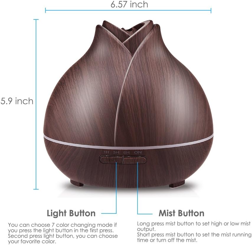 URPOWER 400ml Wood Grain Essential Oil Diffuser, Running 10+ Hours Aromatherapy Diffuser for Essential Oils with 2 Mist Modes, 4 Timer Setting, Whisper Quiet Humidifiers for Bedroom, Home, Office