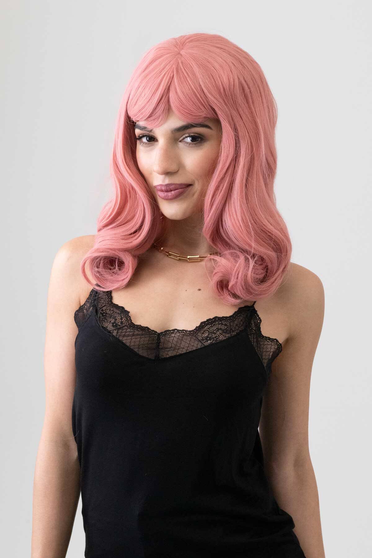 Perruque rose poudré haute qualité frange courte vintage Paloma - 6