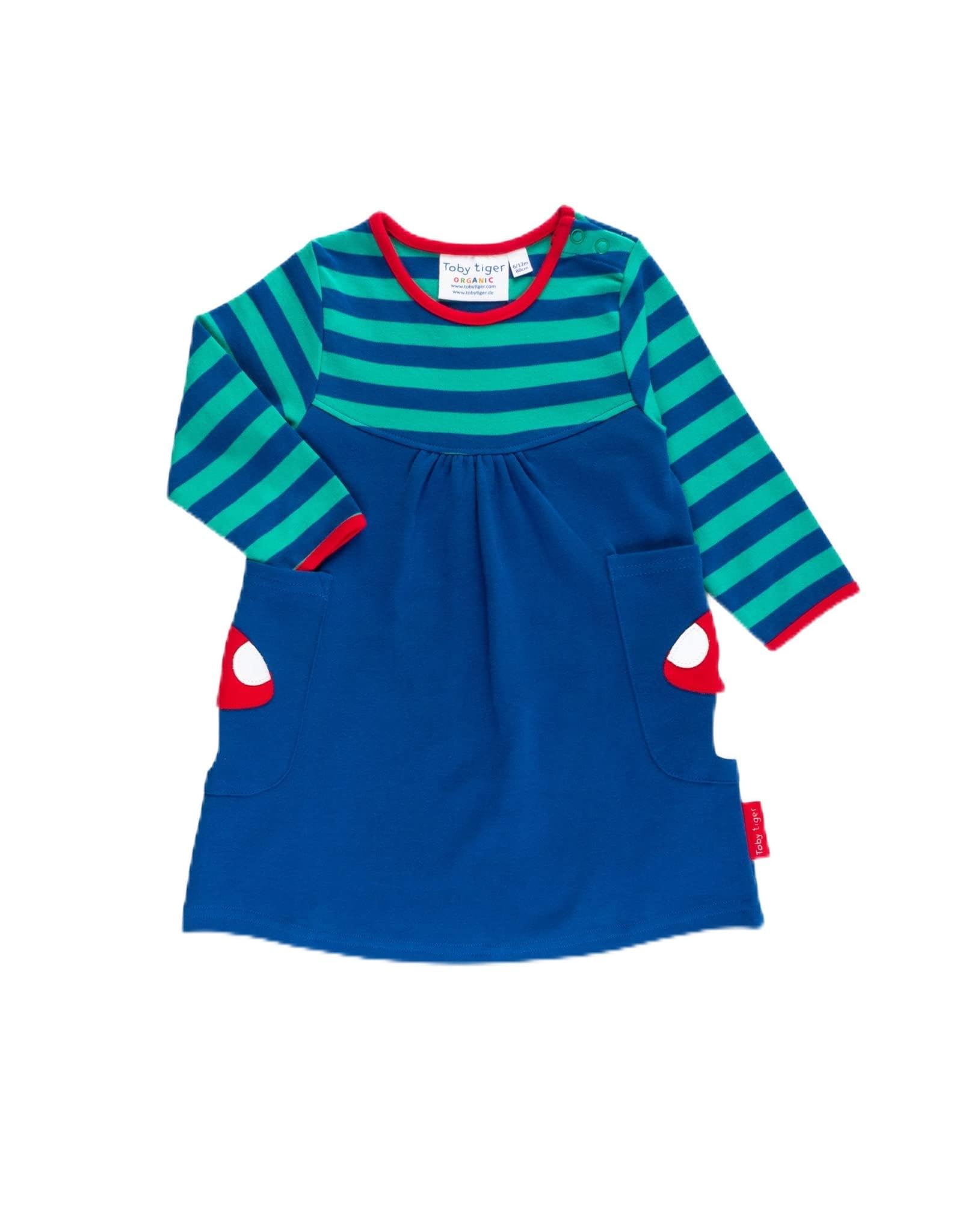 Toby Tiger Blue Organic Floral Mushroom Applique Dress 2-3Y 98Cm