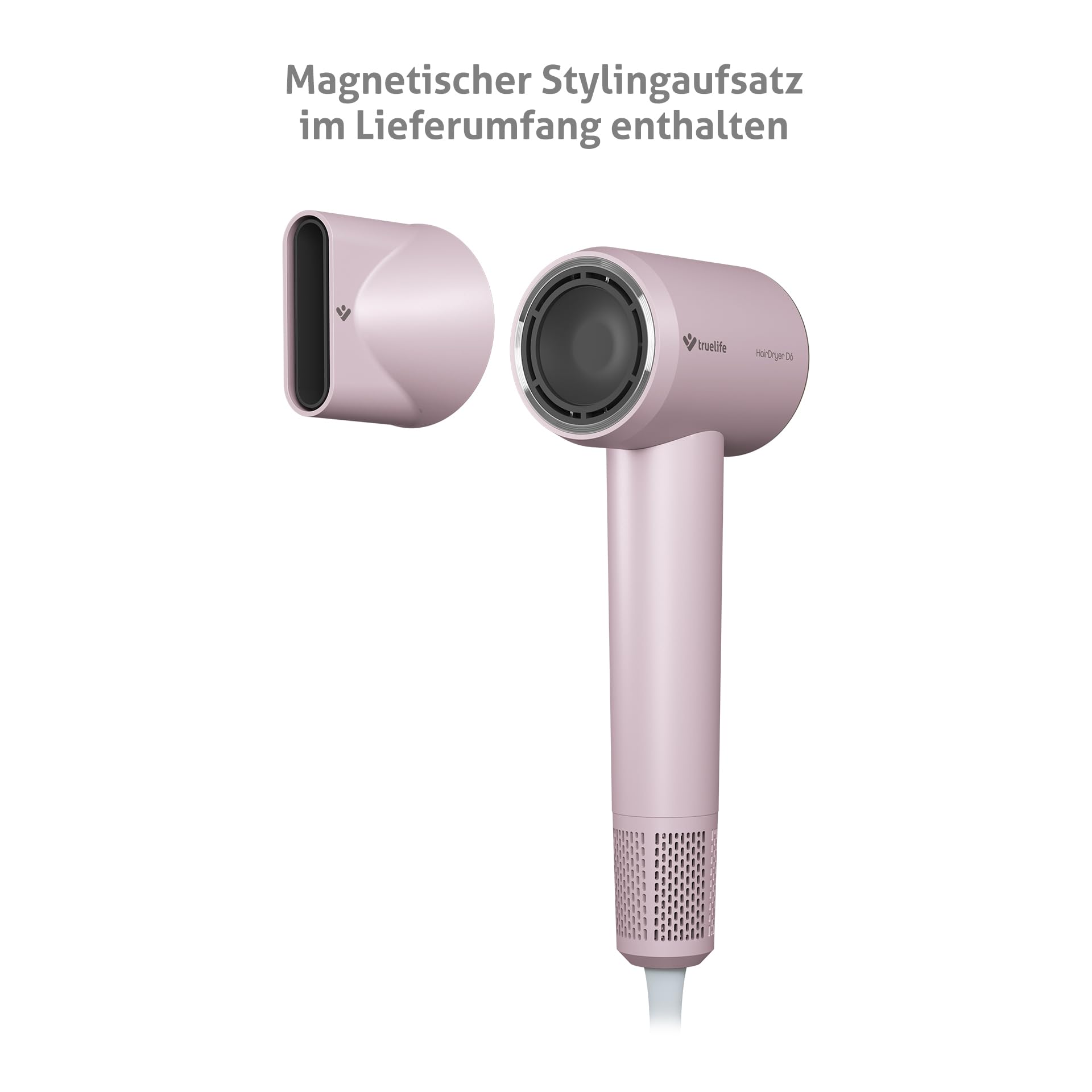 TrueLife HairDryer D6, Haartrockner mit Ionisator, Leistung bis zu 110.000 U/min, farbiger LED-Ring zur Temperaturanzeige, 3 Trockenstufen, 2 Geschwindigkeiten, Magnetaufsatz