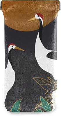 susiyo Luxury Gold Floral Crane Oriental Style Glasses Case Portable Microfiber PU Leather Soft Sunglasses Bag Eyeglasses Pouch Holder Squeeze Top for Women Men