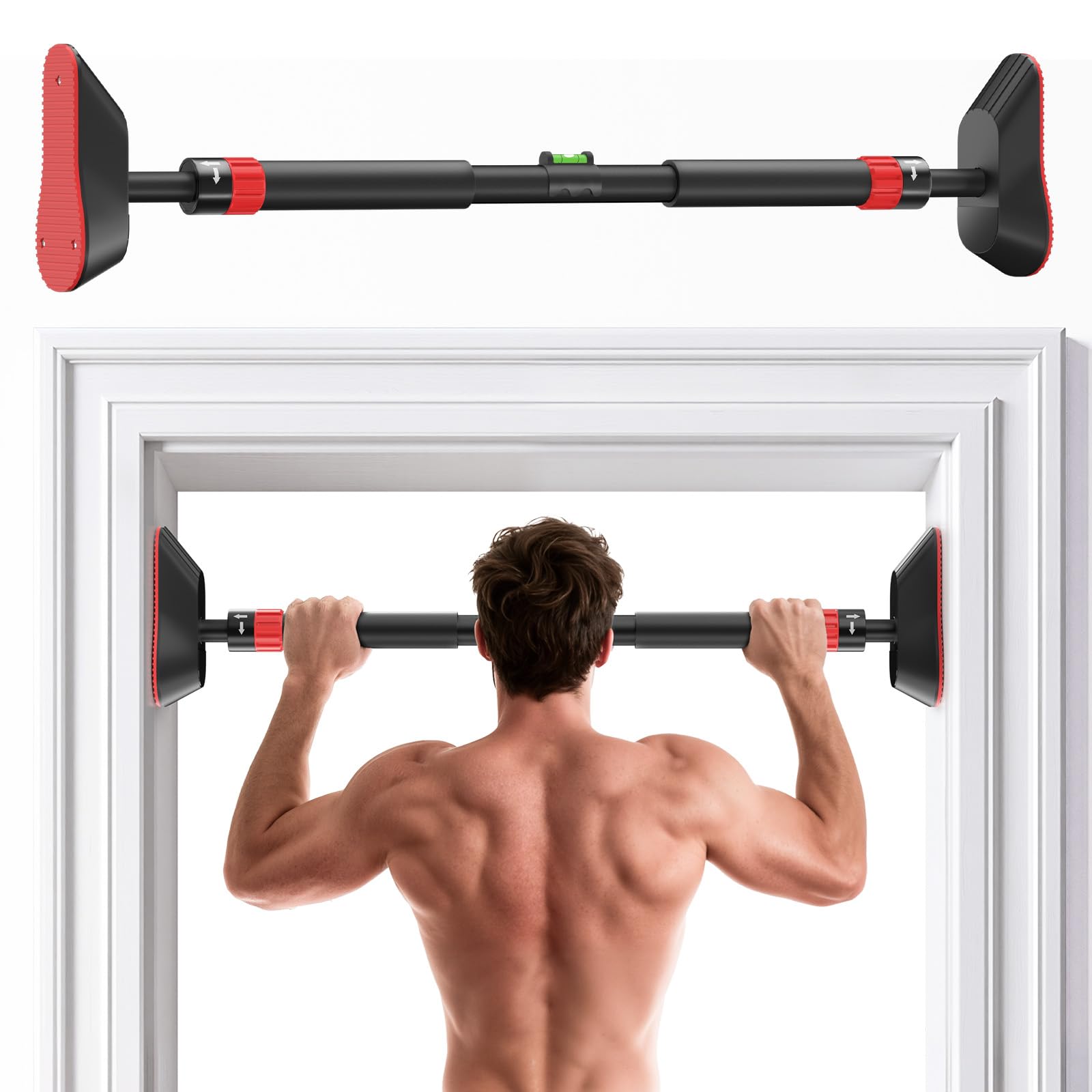 Fokky Barra de dominadas para puerta, barra de dominadas, barra de dominadas, capacidad de carga de hasta 250 kg, barra fija sin tornillos, 74 – 97 cm, extensible, barra de dominadas para puerta con