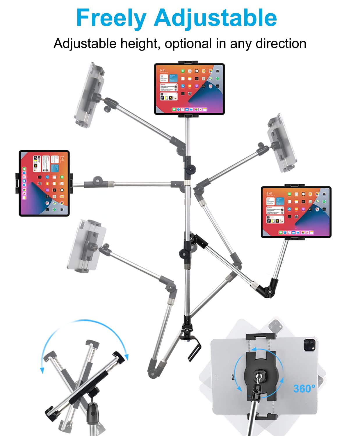 Support de téléphone et tablette pour siège avant de voiture/camion avec bras flexible de 88,9 cm pour iPad Pro Air Mini, iPhone, Galaxy Tabs, autres appareils de 4 à 32,8 cm