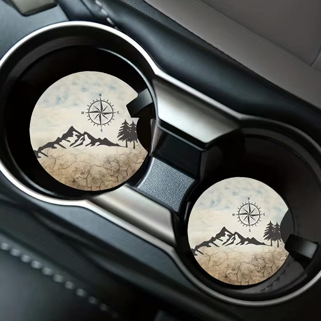 2pcs Car Cup Holder Coasters, Universal Auto Anti-Slip Insert Coaster, Car Coasters with A Finger Notch, Cute Car Mat for Women Men