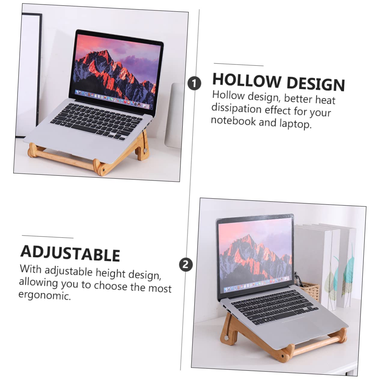 Supporto Altezza Cavo Angoli Design Regolabile Arrotondati, Computer Portatile, in Legno Beige Scrivania, per Laptop, per Ufficio e Casa