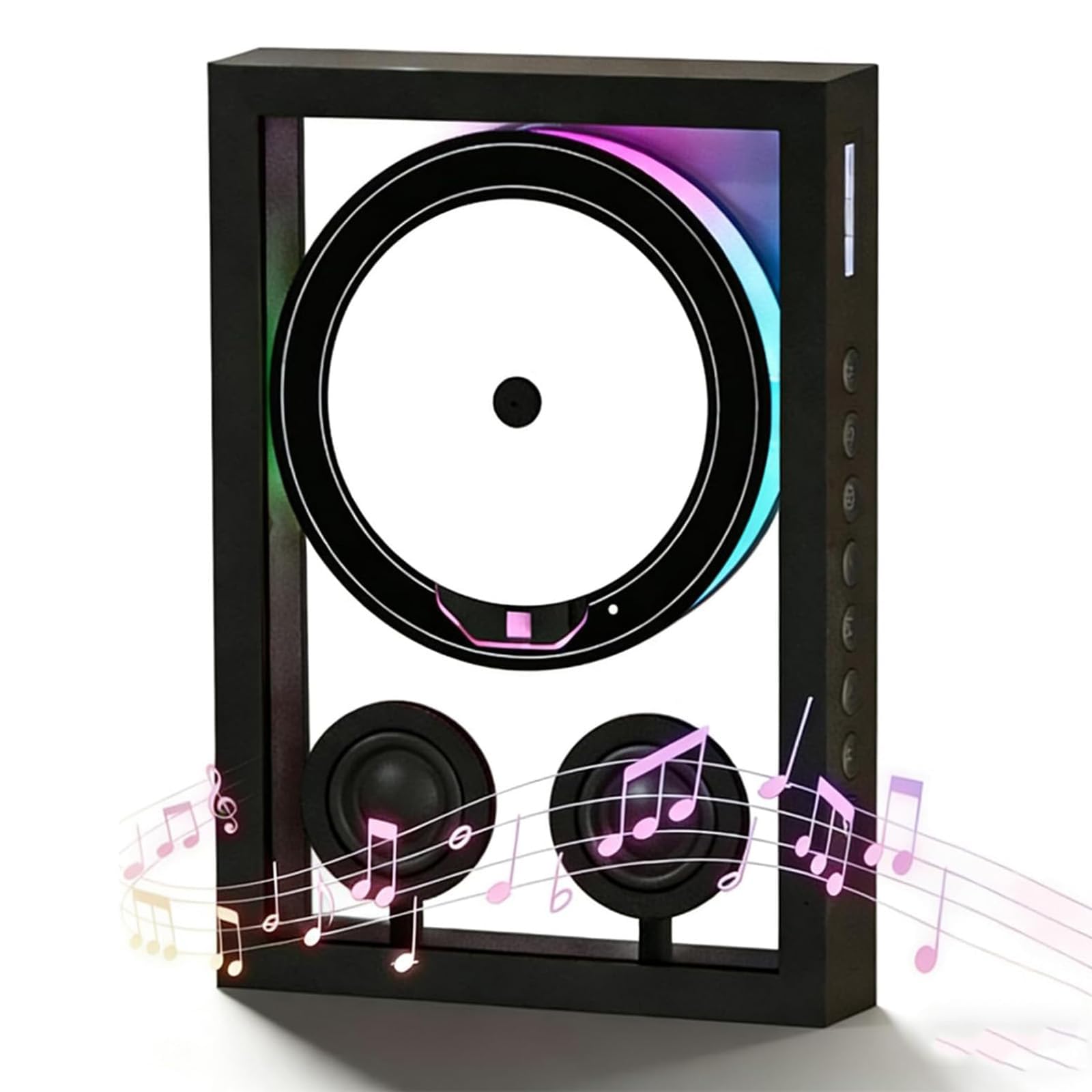 Lettore CD Bluetooth montabile a parete, cornice musicale con diverse modalità di riproduzione, 4 luci ambientali, 3 opzioni di posizionamento, decorazione per casa/parete