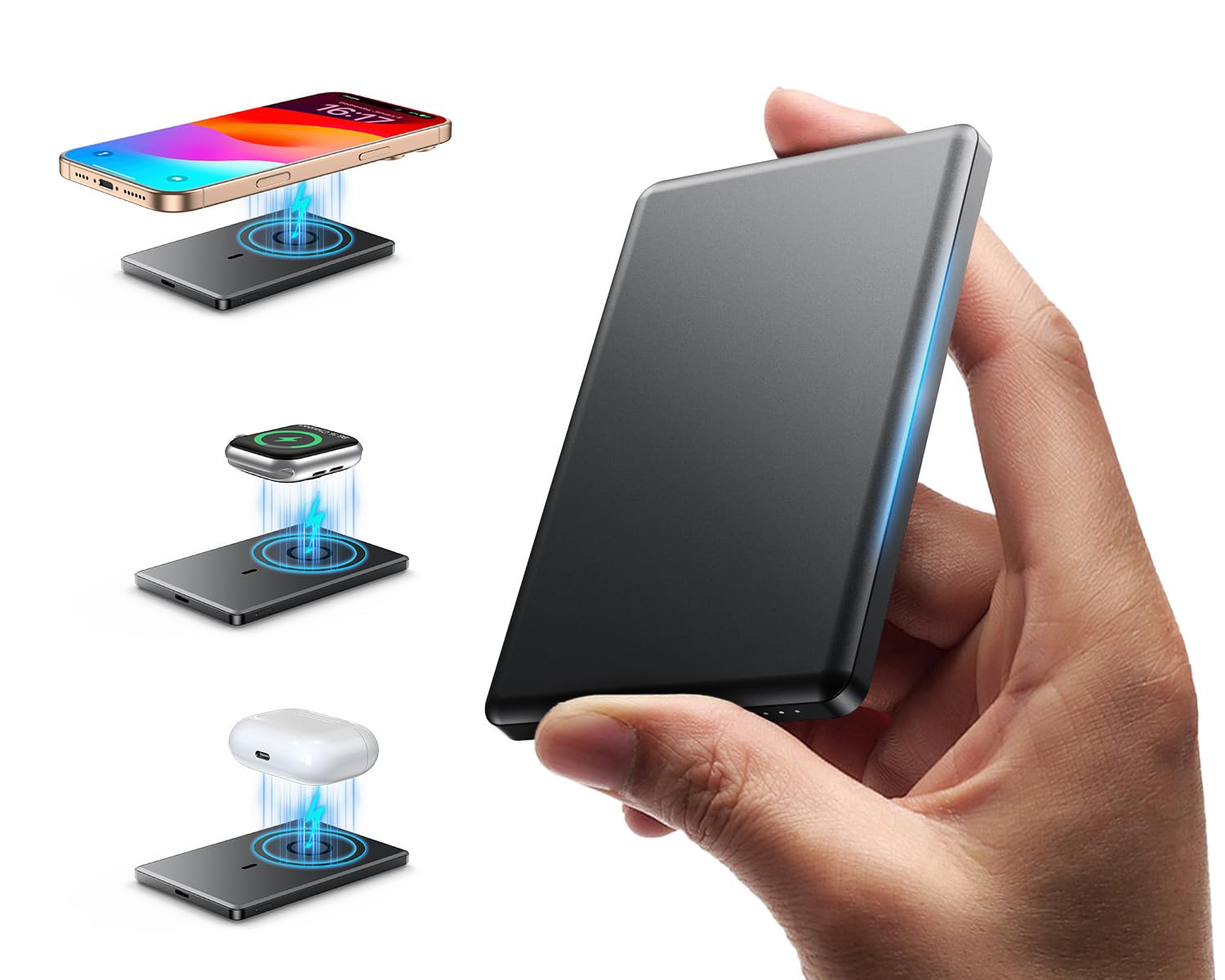 Ultra Slim Magnetic Portable Charger 5 000mAh Wireless Portable Charger with USB-C Cable Battery Pack for Apple Watch