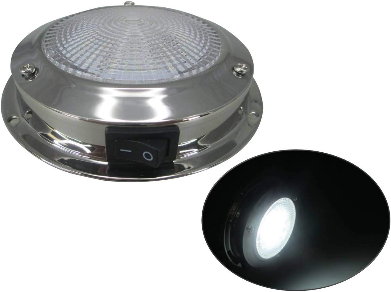 Pactrade Marine Dome Light 12V - 4-Inch Lens, Cool White LED | Stainless Steel Boat Light with Built-In Rocker Switch, Surface Mount | RV, Trailer, Boat Interior Lights, Marine Lights