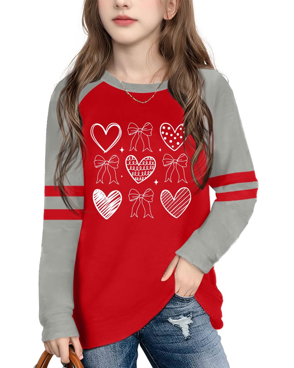 Valentine's Day Shirt for Kids Love Heart Graphic Shirt Girls Boys Valentine Long Sleeve Tee Tops 5-13Y