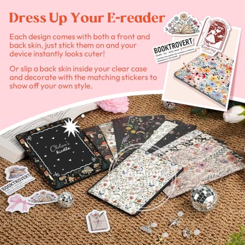Image of KACIOLA STUDIO 24PCS Vintage Floral Skin for E-Reader, and 4PCS Type C Charms for E-Reader with Scrapbook Stickers, 6.2 inchx4.3 inch Skin Front and Back Decal Inserts for Basic (Vintage Floral)