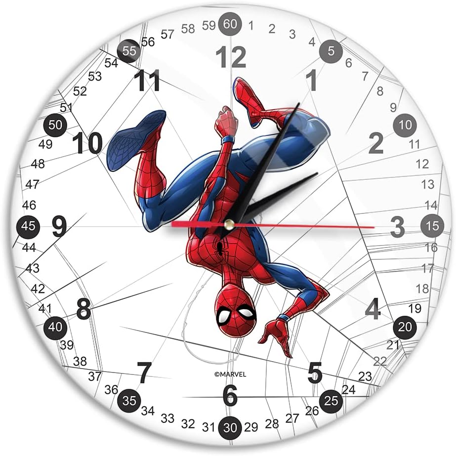 ERT GROUP Original and Officially Licensed by Marvel Wall Clock Glossy Spider Man 003 Marvel White Silent Unique Design painted Metal Hands 12"