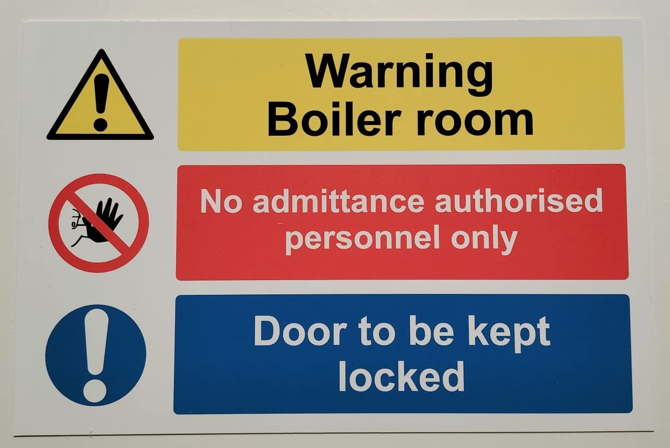 Kpcm Display Ltd Warning: Boiler Room Door – Keep Locked Safety Sign, 1Mm Plastic, 300 X 200 Mm