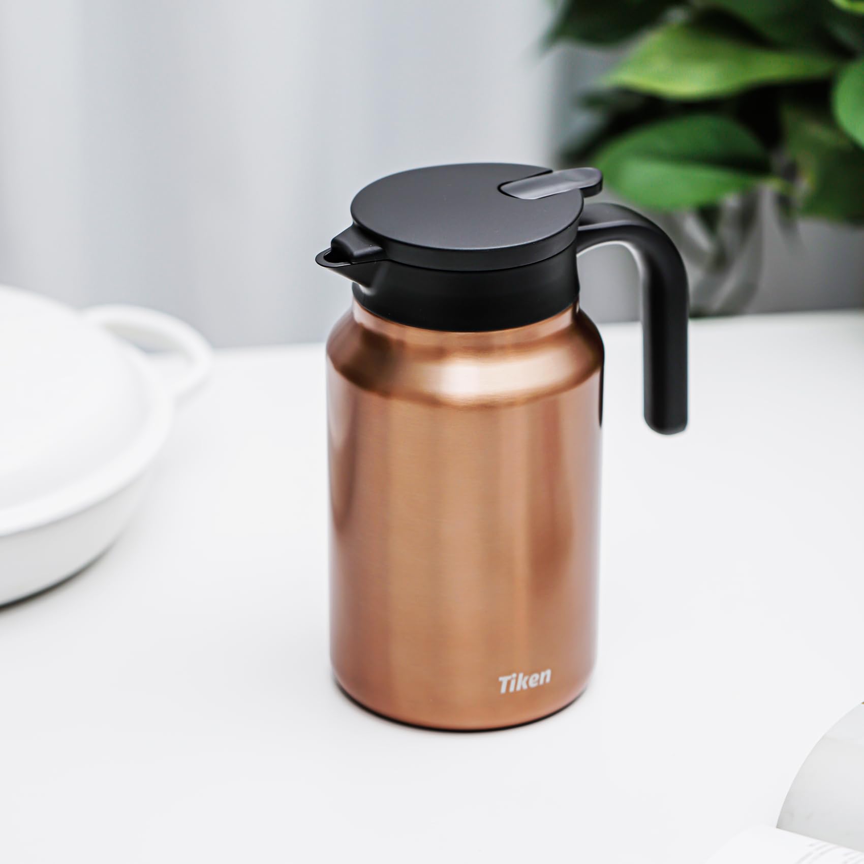 Tiken 1.5L Carafe Isotherme pour Café, Double Paroi en Acier Inoxydable, Maintient la Température pour Boissons Chaudes et Froides