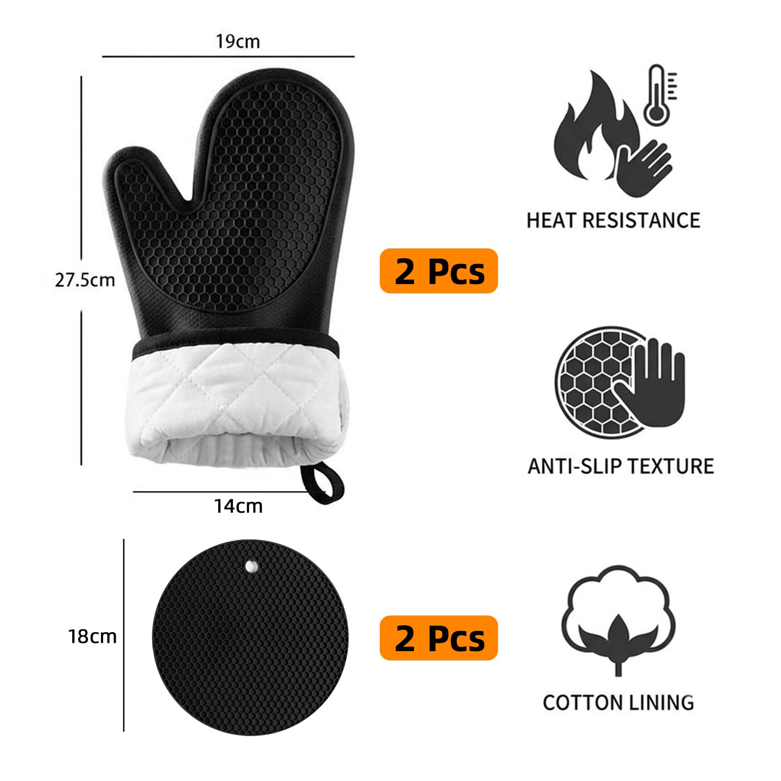 Carehabi Guanti da Forno e Presine Set da 4 Pezzi Silicone Guanti da Cucina Resistenti al Calore fino a 230°C con Trama a Nido d'Ape per Cuocere Barbecue e Cottura