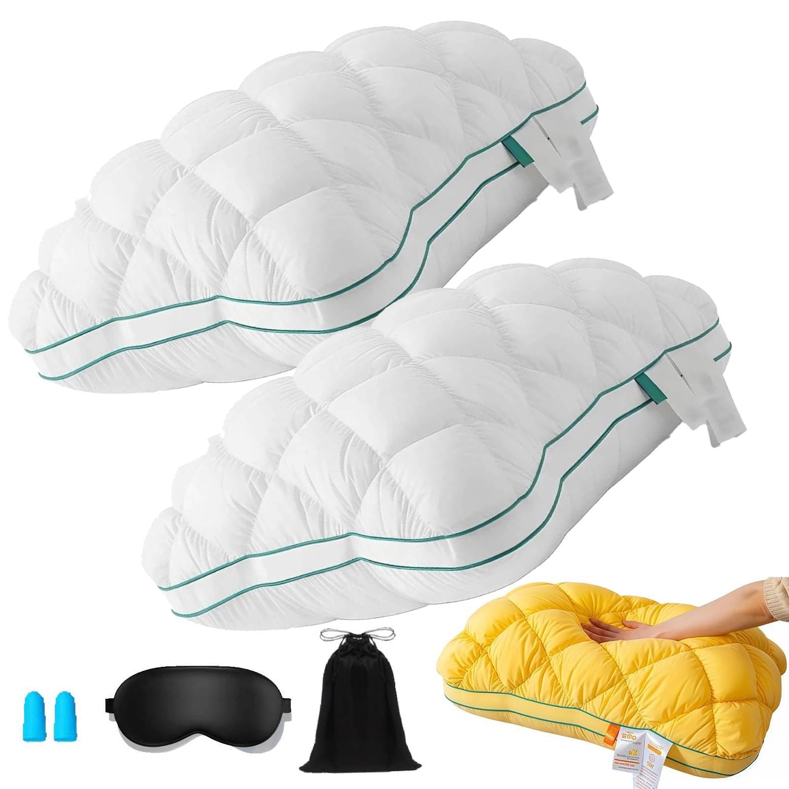 Pineapple Cloud-Like Pillow, Fluffy Soft & Supportive Balance Bed PineapplePillow, Ideal for Back and Side Sleepers, Unique Cream Puff Pillow Waffle Grid, CloudLikeBounce (2, White)