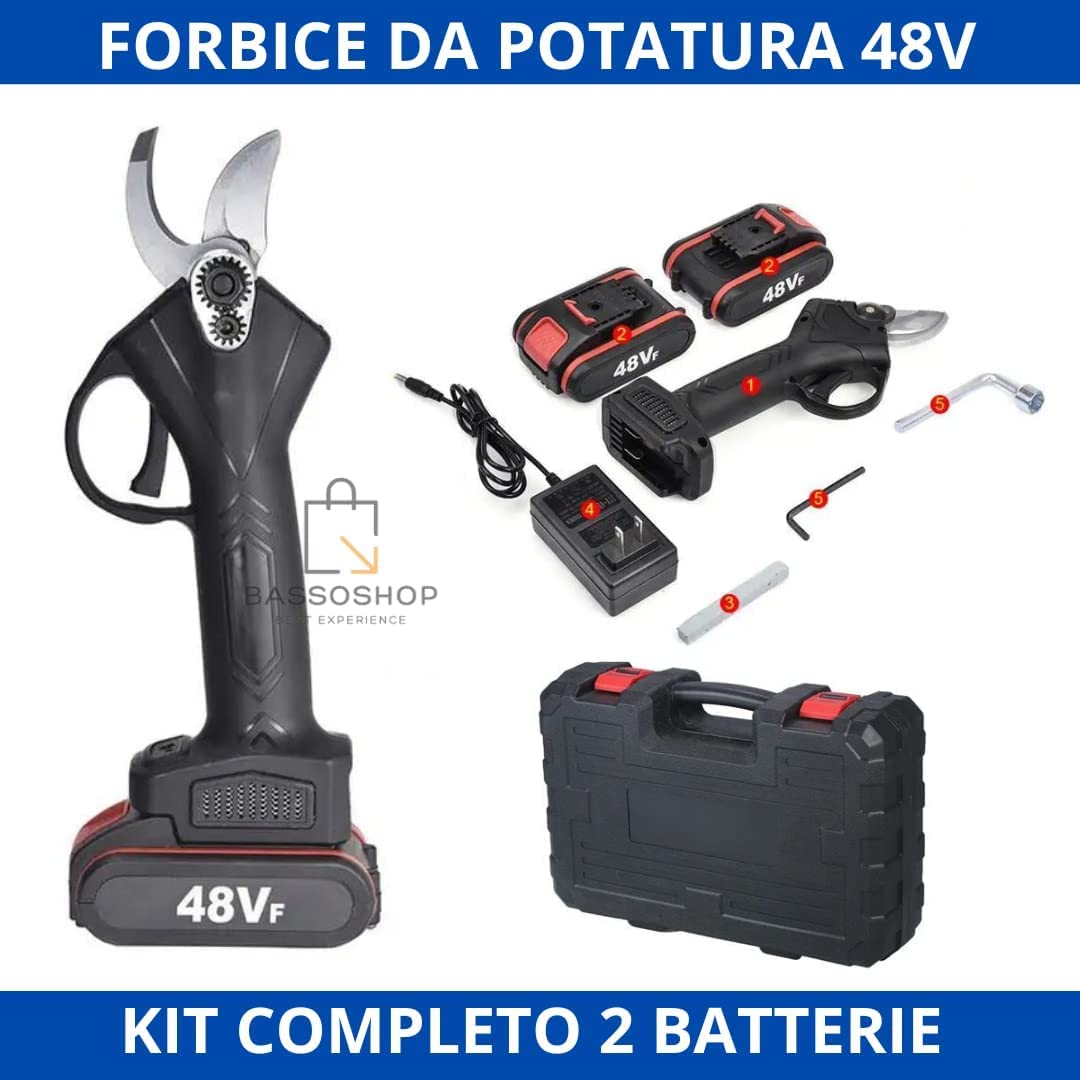 Forbici Potatura con 2 Batterie da 48V Trincia Rami Professionale Cesoie Elettriche Forbice da Giardino Alberi da Frutta Cordless Senza Fili Arbusti, verde blu