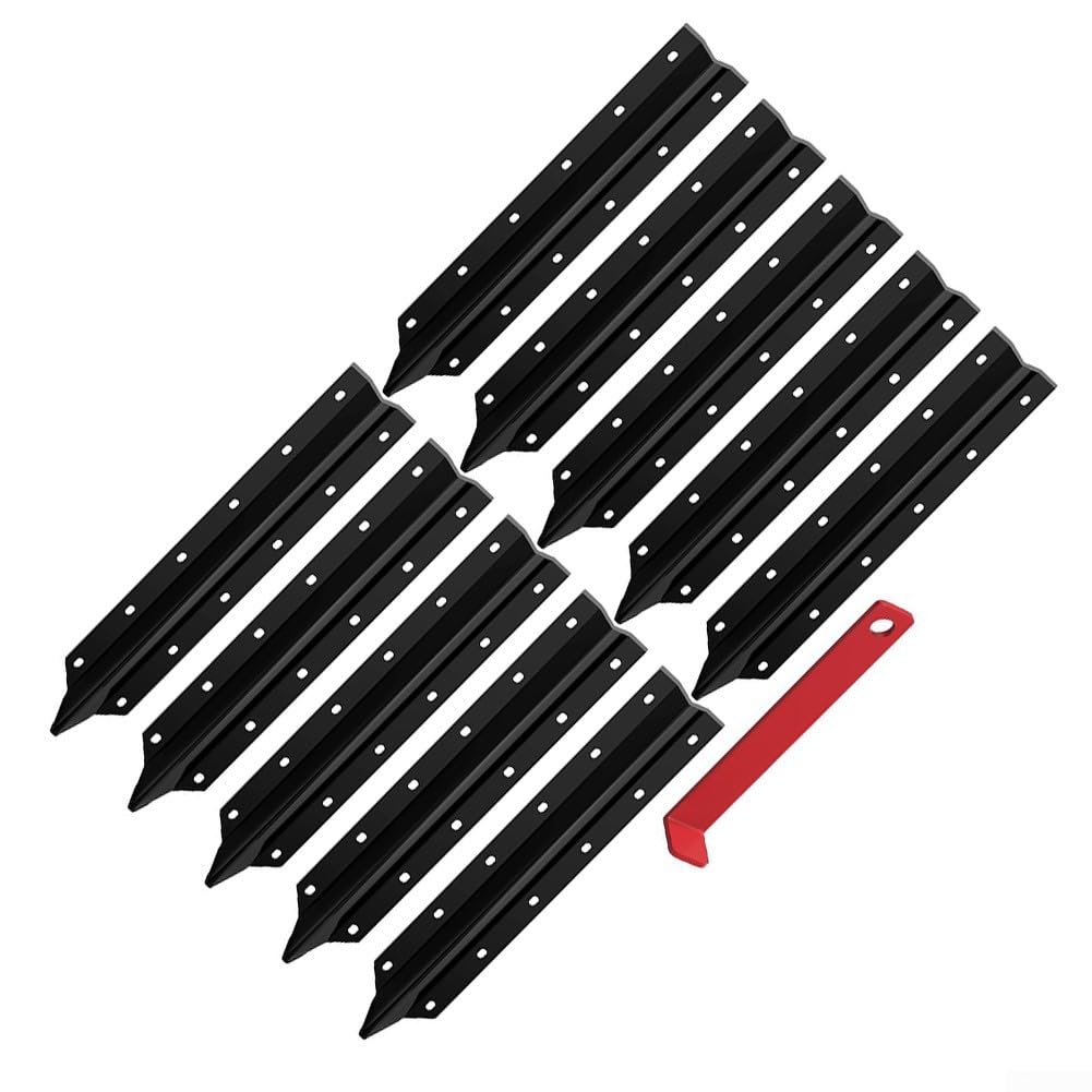 Kit de reparación de postes de valla, estacas de acero resistente con herramienta y tornillos para valla de jardín de madera, negro, paquete de 5 (10 piezas)
