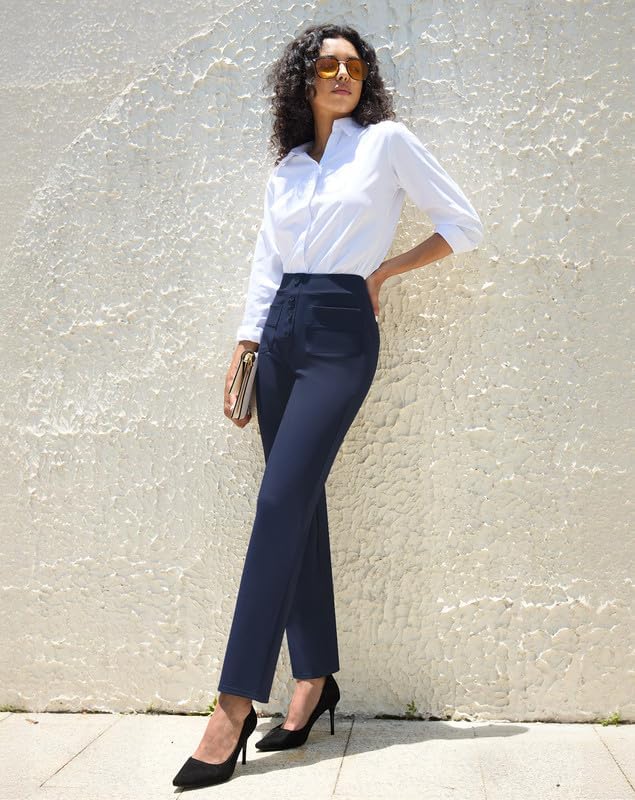 keriffe High Waist Stretchy Womens Dress Pants with Pockets Straight Leg Business Casual Work Trousers Office Slacks - Image 3