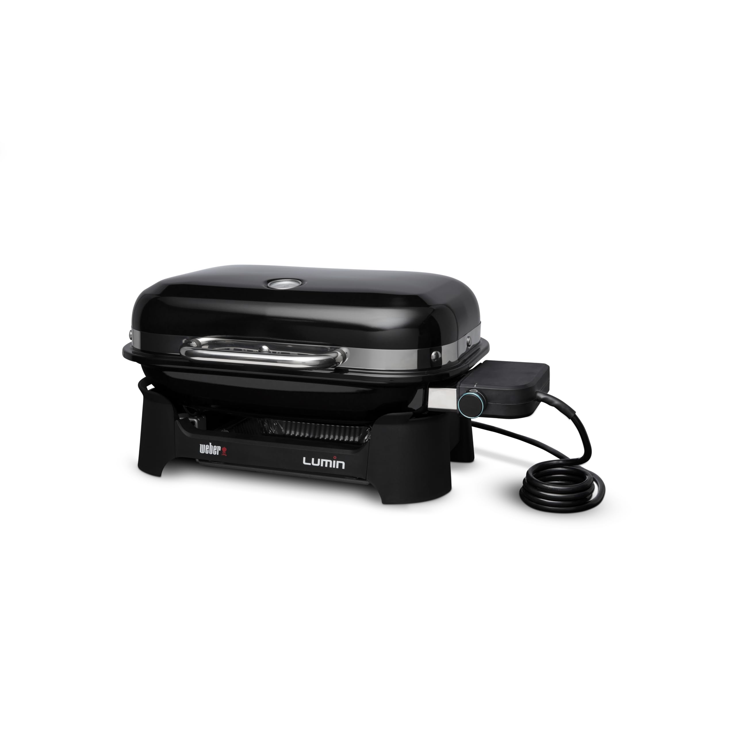 Weber Lumin Compact 91010979 Barbecue électrique, portable, 43 x 32 cm, atteint plus de 315 °C, polyvalent, idéal pour saisir, fumer, cuire à la vapeur ou cuire des aliments - Noir