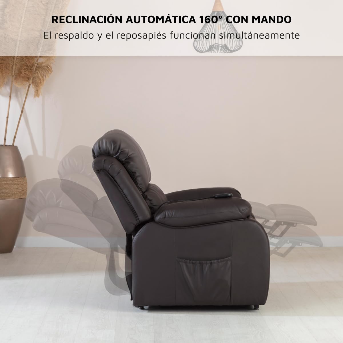 ZZ DON DESCANSO - Sillón Relax Reclinable Eléctrico Levanta Personas Trevi Choco, Reclinación 160º, 10 Programas, Temporizador, Calor Lumbar. Sillón Masaje 4 Zonas de Eco Piel PU. Incluye 2 Mandos