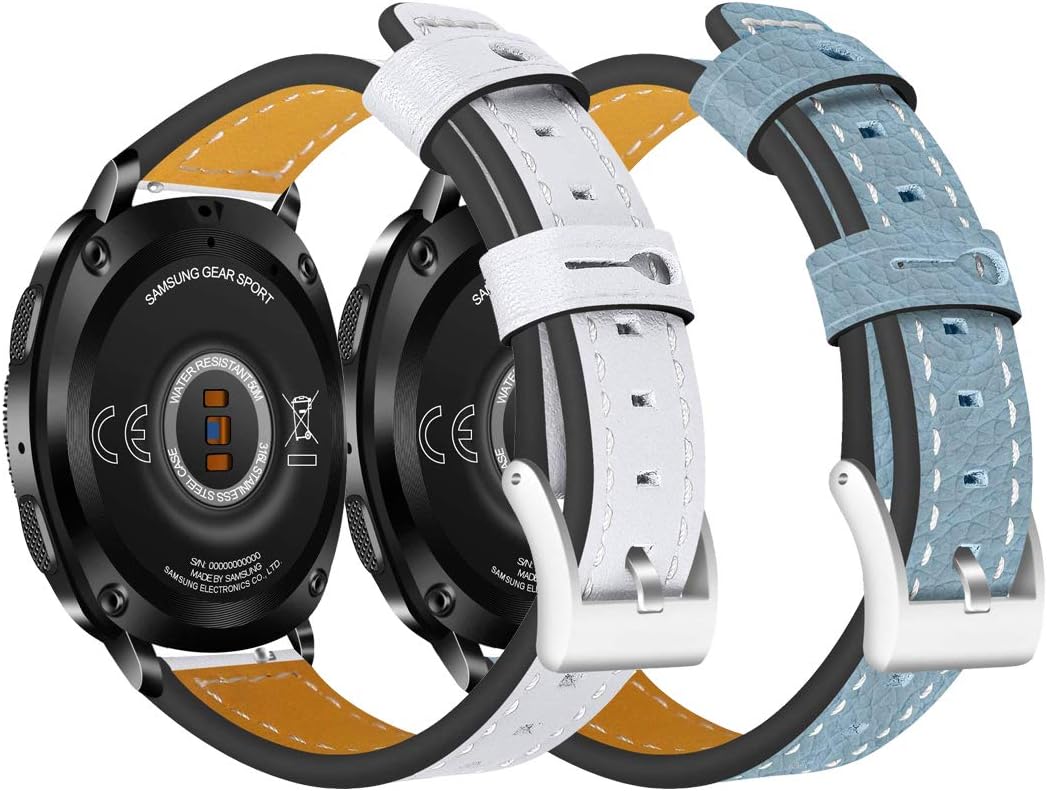Band Compatible with Samsung Galaxy Watch Active 40mm/Galaxy Watch Active 2, Sewn Leather Watch Straps Accessory Wristband Sports Bracelet for Samsung Galaxy Watch Active 2 (Black+Teal+White)