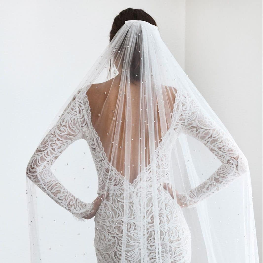 Veli Perle Tulle da Sposa 1 Livello Velo da Sposa Morbido con Pettine Velo da Sposa in Tulle per scattare Foto Velo da Sposa Velo da Testa Semplice