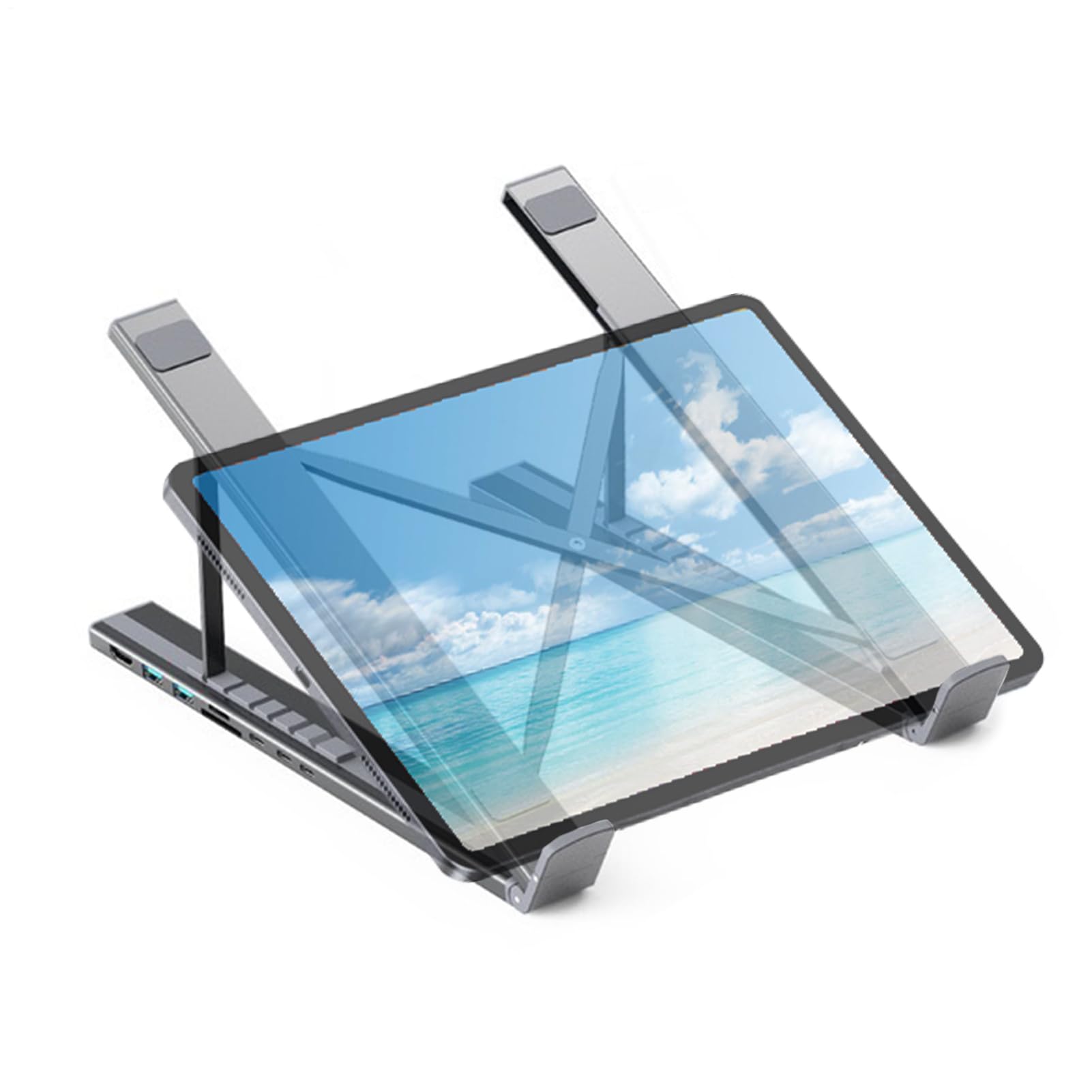 Supporto per laptop con docking station 8 in 1, hub con funzione di raffreddamento e | Supporto ergonomico per laptop per casa, ufficio, tavolo, scrivania, viaggi, lavoro, notebook e