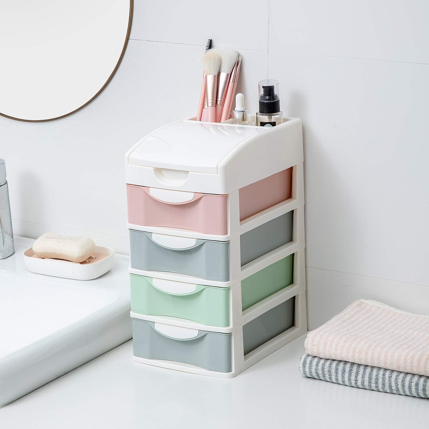 OHELIGO Drawer Organizer Closet Modular Chest Cabinet for Home Office Kids Room Multipurpose Storage Divider Containers Plastic, Small, Multicolour