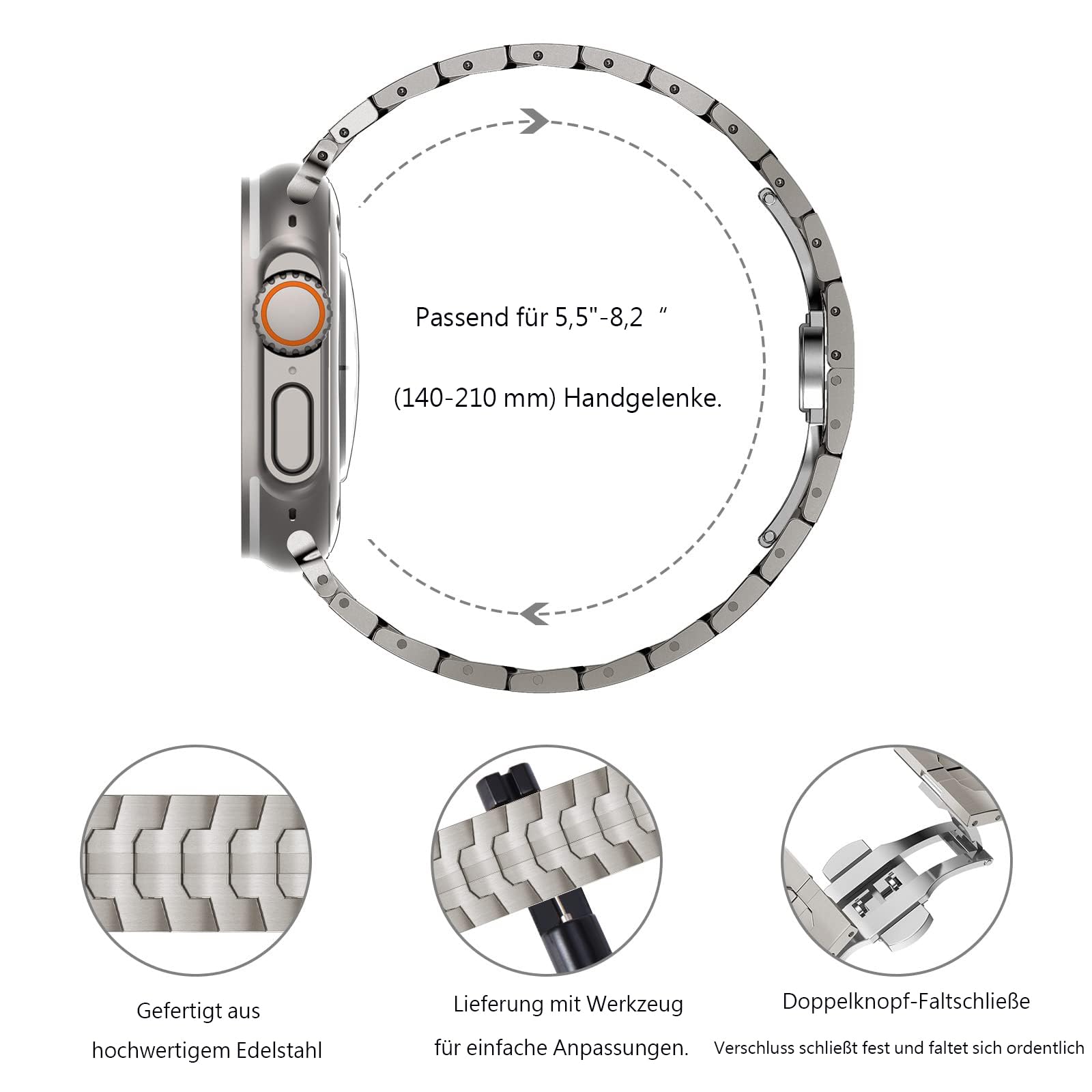 Fullife Metal Strap Compatible with Apple Watch Straps 49mm 46mm 45mm 44mm 42mm 41mm 40mm 38mm,Stainless Steel Replacement Band for iWatch Ultra2/Ultra Series 10/9/8/7/6/5/4/3/2/1/SE