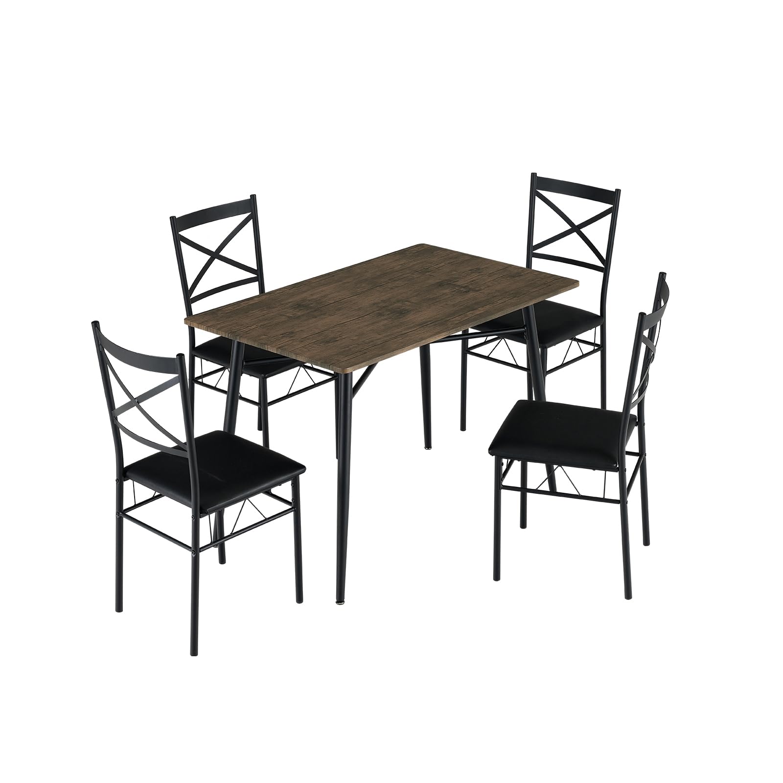 VINGLI 43.3" Dining Table Set for 4, Small Kitchen Table and Chairs for Small Space, 5 Pieces Modern Metal and Wooden Dining Table with Chairs Set for Dining Room, Apartment - Brown