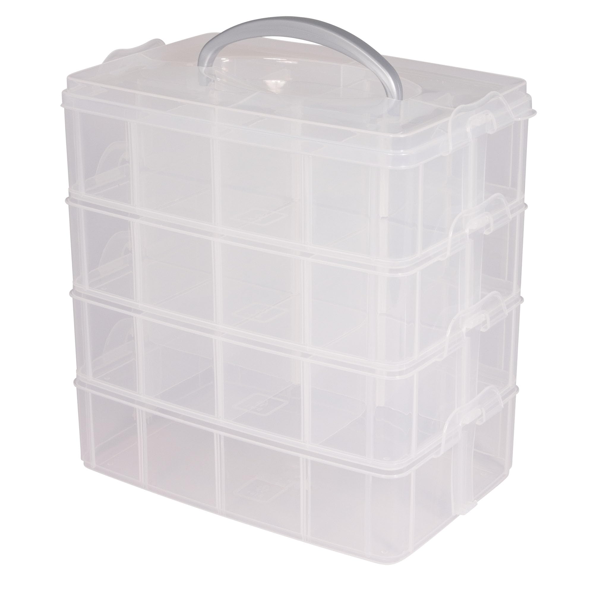 Rayher Aufbewahrungsbox, Sortierbox mit Tragegriff, 4 Etagen, 23,1 x 15,6 cm, Höhe 24,7 cm, Kunststoff, transparent, ideal für Kleinteile, Spielzeug, Werkzeug, Nähzubehör, DIY-Material, 47002000