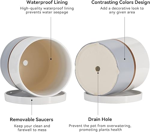 Miniatura 2 de Ekirlin Maceta de cerámica de 4 pulgadas para interiores, recipientes modernos para suculentas con platillo de orificio de drenaje, decorar el
