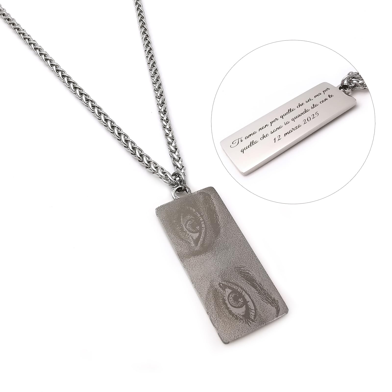 ALMENDRA Collana con foto occhi fidanzati con fotografia personalizzata da uomo incisa incisione personalizzabile nome frase scritta regalo dedica