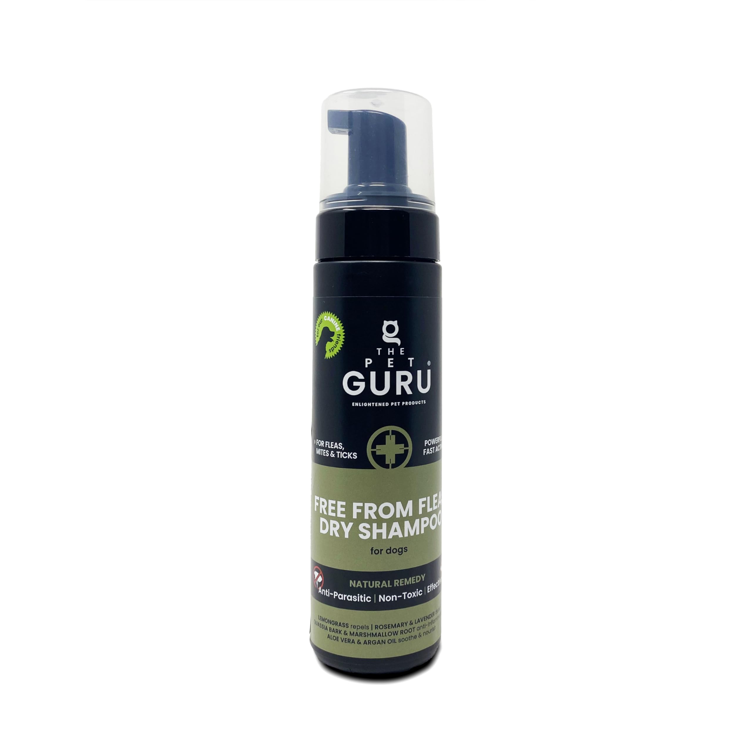 The Pet Guru - FREE FROM FLEAS Dry Shampoo for Dogs - 200ml - Natural Flea Mite Tick Prevention - Dog No Rinse Waterless Shampoo - Dog Healthcare - Flea treatment - Nourishing