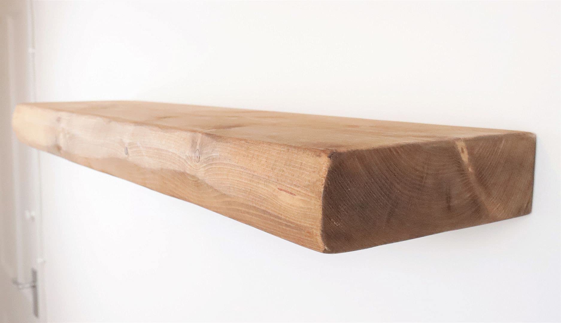 Flat Chunky Rustic Floating Shelf 9x3 inches, 40cm long - Antique Pine Finish Reclaimed Wood Floating Shelves for Wall Decor, Rustic Wooden Shelves for Bedroom, Living Room, Kitchen, or Bathroom
