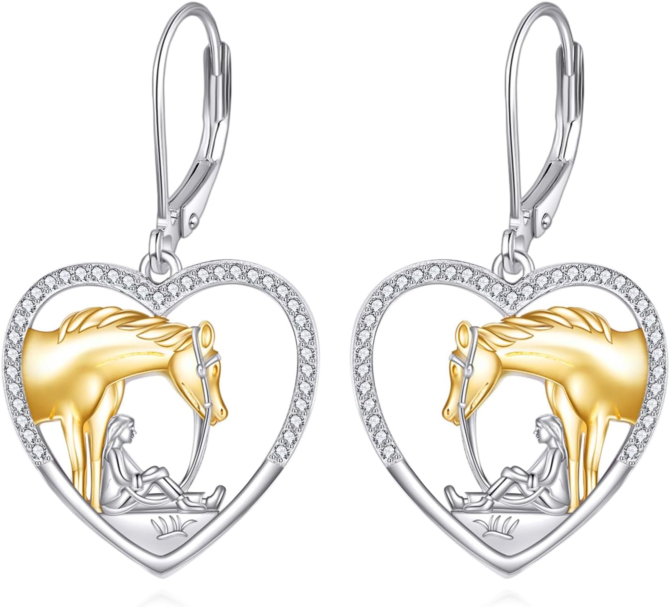 Horse Earrings for Women Sterling Silver Horse Jewelry Heart Pet Animal Rose Gold Plated Dangle Earrings Gifts for Women