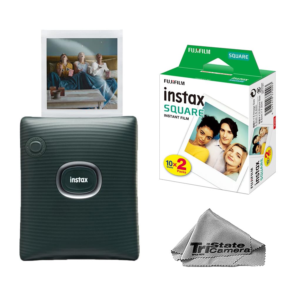 Fujifilm Instax Square Link Smartphone Photo Printer – Midnight Green + Instax Square Film (20 Prints)
