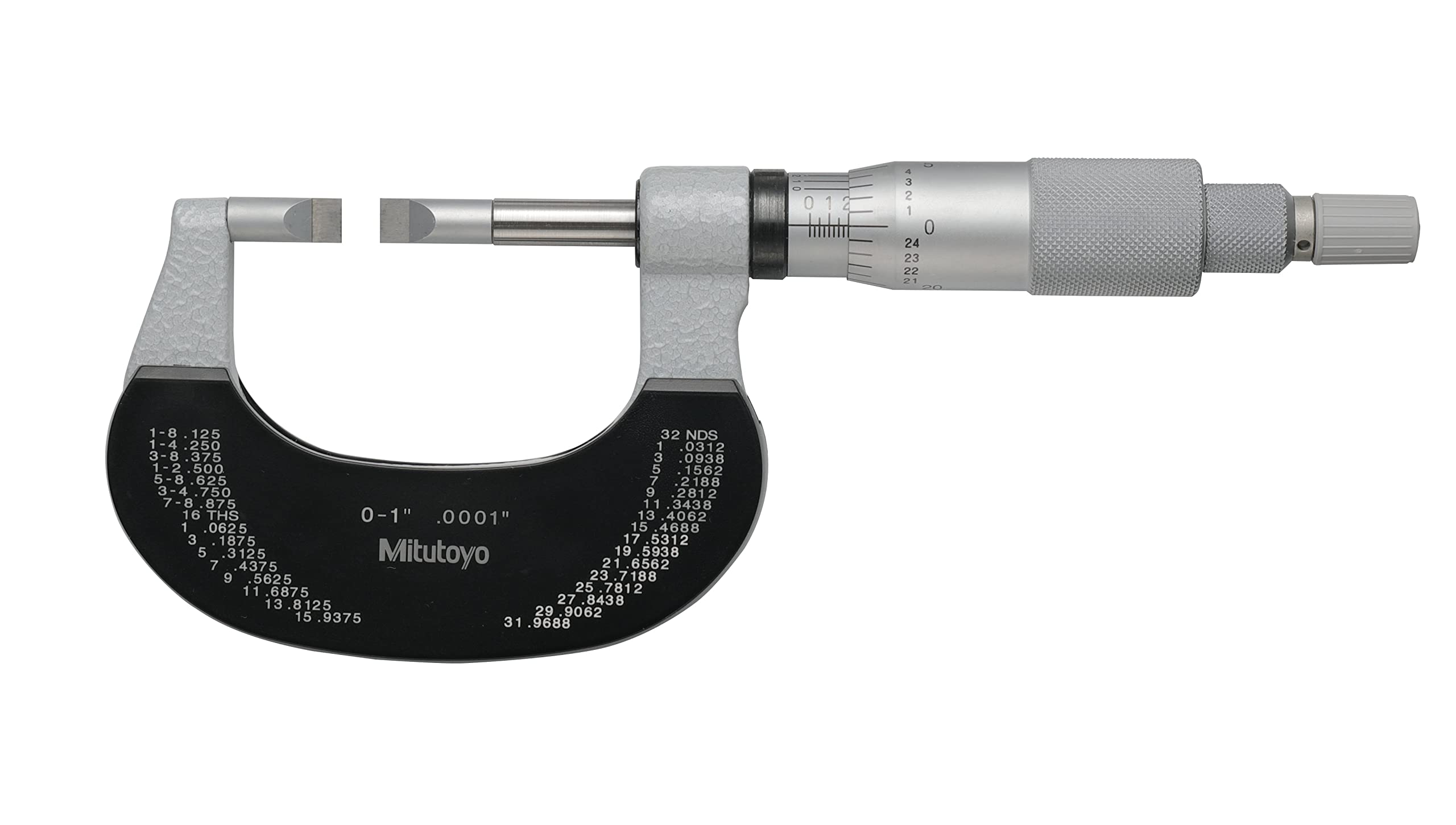 Mitutoyo 122-151-10 Blade Micrometer, Non-Rotating Spindle, 0-1" Range, ±.00015" Accuracy, 0.0001" Graduation
