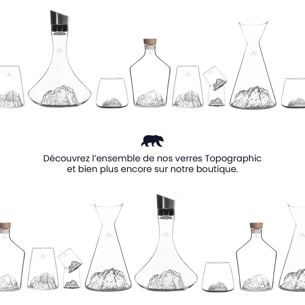 Carafe à décanter le vin 1.8 L | Borosilicate de qualité supérieure soufflés artisanalement avec les montagnes en relief | Bouchon 3 en 1 (filtre, aérateur et bec verseur) (Mont Blanc)