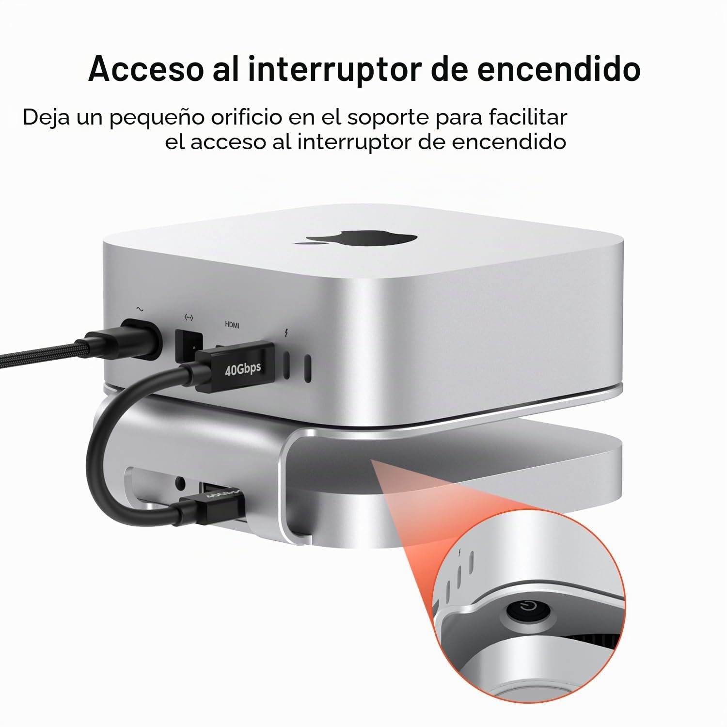 Qwiizlab Hub di supporto in alluminio con USB4 40Gbps Thunderbolt SSD Enclosure per Mac Mini M4/M4 Pro, 3 USB-A 2.0, supporta M.2 NVMe PCIe SSD Fino a 8TB (Argento)