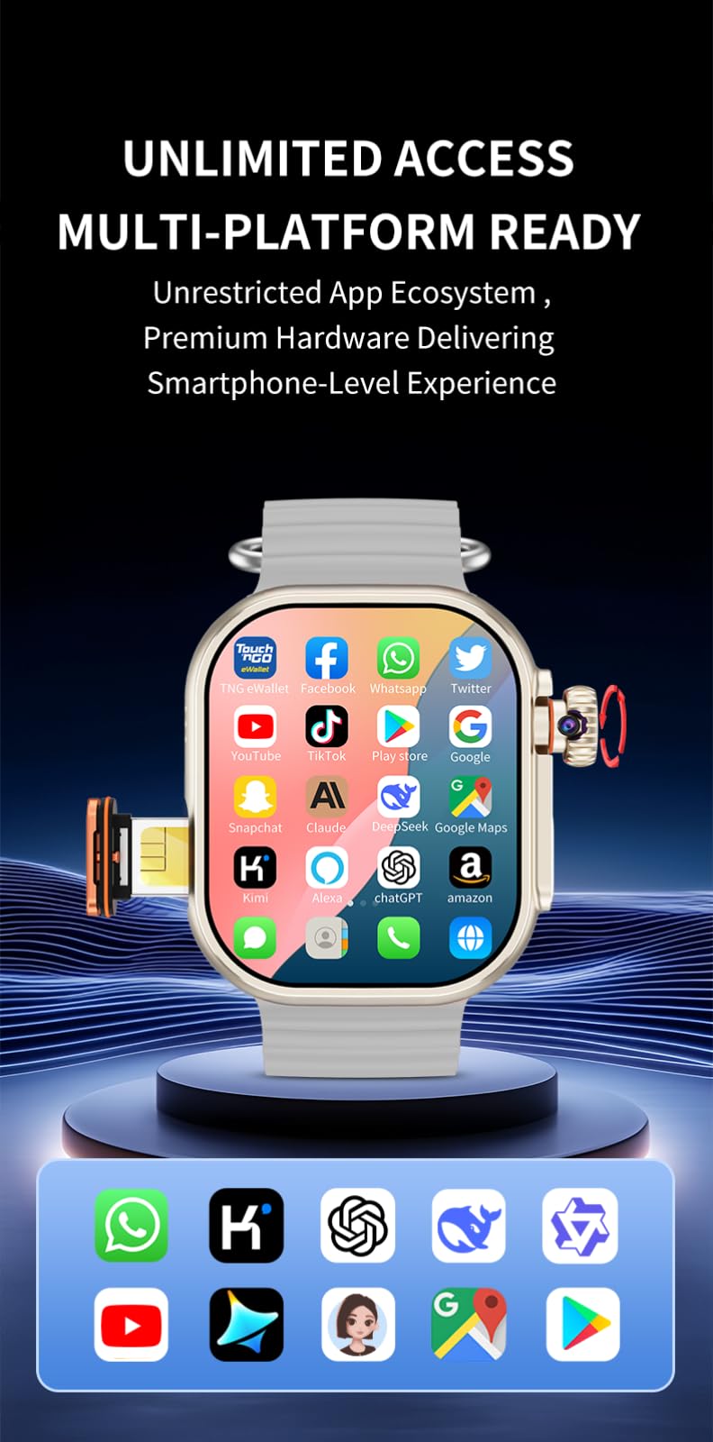Montre intelligente 4G avec emplacement pour carte SIM, montre connectée autonome avec écran HD de 5,59 cm, caméra rotative à 190° pour les appels vidéo, appels Wi-Fi, reconnaissance - blanc