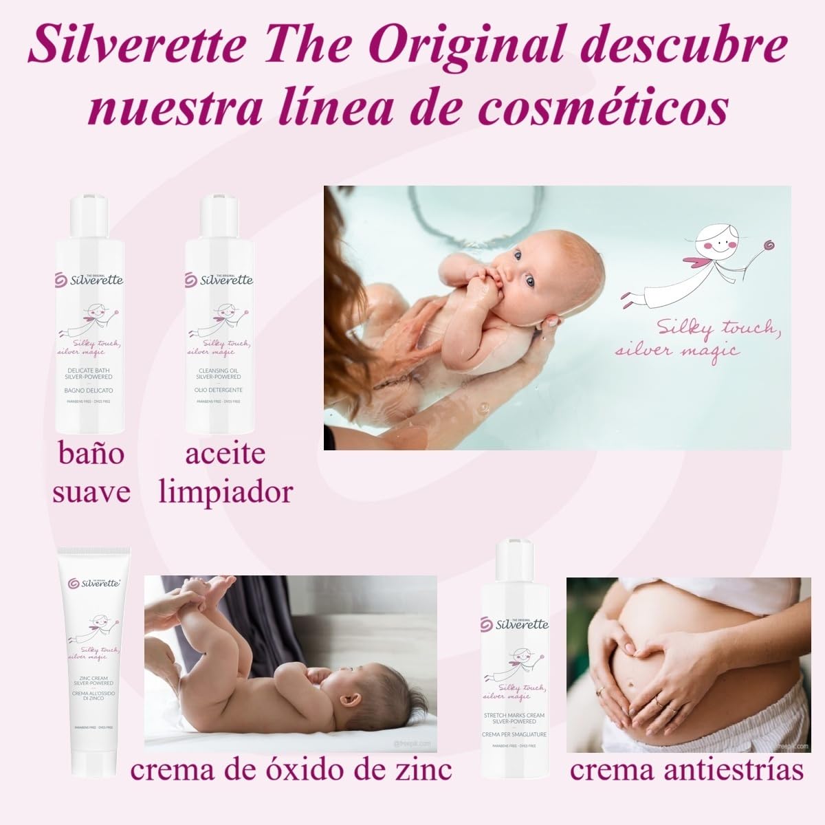 Silverette La Crema Original Antiestrías para el Embarazo y el Posparto, Favorece la elasticidad con vitamina E e iones de plata, Hidratante, Dermatológicamente probada, Hecha en Italia, 200 ml