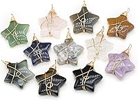 QSLLER 5pcs Handmade Star Natural Stone Pendants - Amethyst Agate Tiger Eye Healing Crystals Copper Wire Wrapped for DIY Jewelry Necklaces
