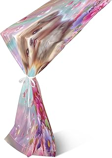 Chiffon Table Runner Cute Puppy in Rainbow Flowers Dinner Runners Rustic Tabletop Runner for Home Dining Room Wedding Birthday Bridal Shower Party Decor, 18" x 108"