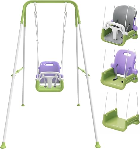 Columpio para niños pequeños con cojín suave, columpio plegable para interiores y exteriores, fácil de instalar y almacenar para jugar en el patio