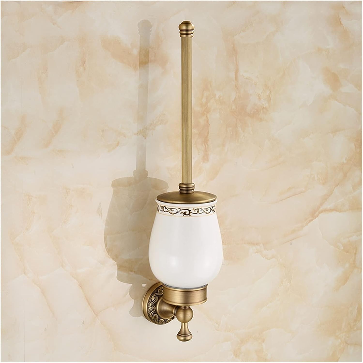 Toilet Brush Retro Toilet Brush Holder Ceramic Brush Cup Brass Brush Holder Round Brush Head All-Round Cleaning Toilet Bowl Brush Set Cleaning Brush